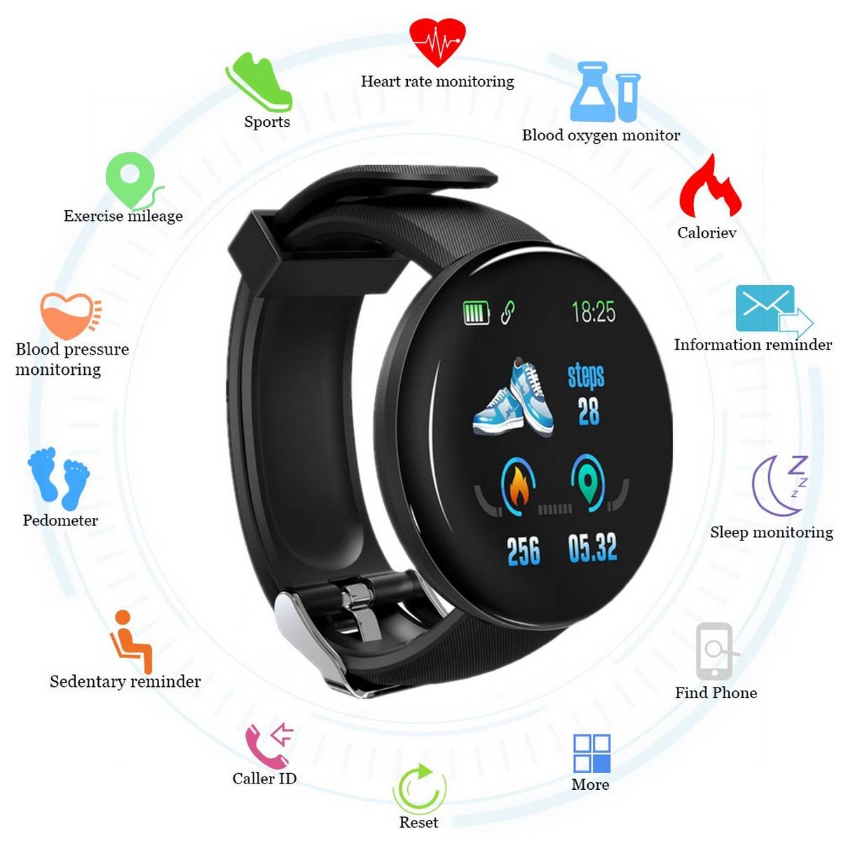 D18 FITNESS BRACELET BLOOD PRESSURE BLUETOOTH HEART RATE MONITOR