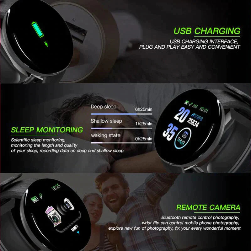 D18 FITNESS BRACELET BLOOD PRESSURE BLUETOOTH HEART RATE MONITOR