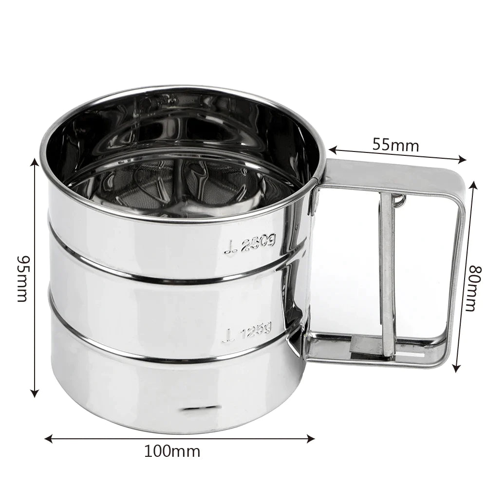 Home Shaker Flour Sifter Mechanical Stainless Steel Baking Icing Sugar Strainer